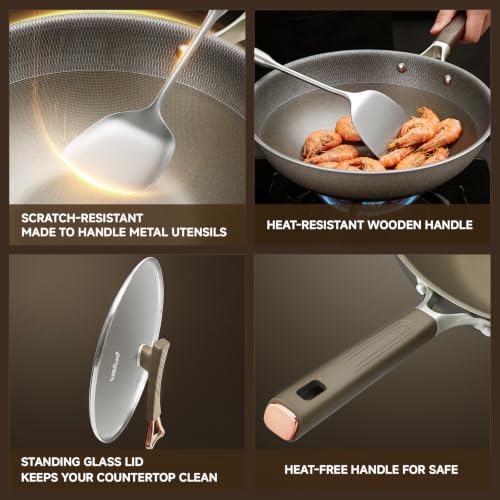 13-Inch Titanium Hybrid Wok with Lid and Stir-Fry Pan Nonstick Induction Ready