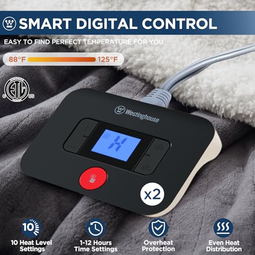 Westinghouse Electric Blanket Queen 84x90 Charcoal Soft Cozy Warmth ETL Certified