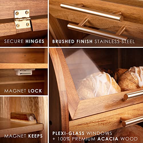 Apace Living Umber Acacia Wooden Extra Large 2-Shelf Bread Box for Kitchen Countertop