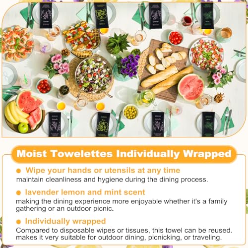 twoworld 60 Pack Moist Cotton Towelettes with Lavender, Lemon & Mint – Individually Wrapped Travel Wipes