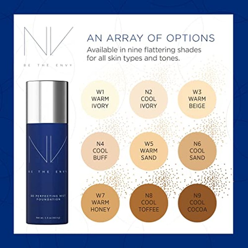 Be the Envy NV Perfecting Mist Foundation | Cool Sand | Hypoallergenic, Buildable Coverage, Airbrush Finish | Nourishes with Plant Stem Cells, Vitamins A, D, E & Aloe Vera | 1.5 oz