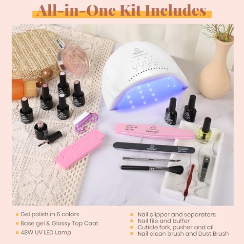 Beetles Gel Nail Polish Kit with UV LED Light, 6 Colors - Jelly Nude Pink (b157-b162)