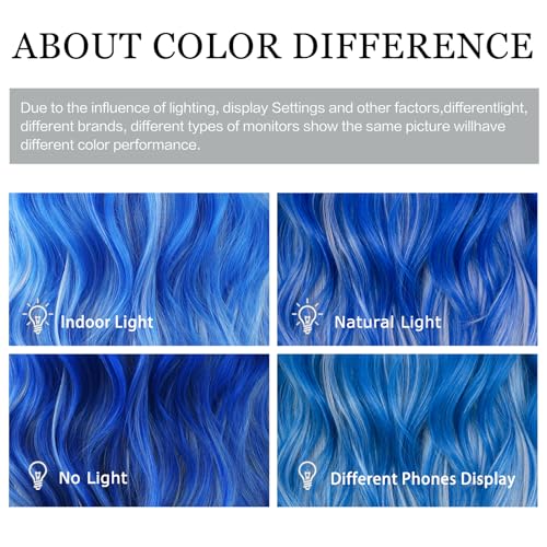 TRUMOST Blue Platinum Blonde Highlight Wig 26 Inch Long Wavy Synthetic Heat-Resistant with Curtain Bangs
