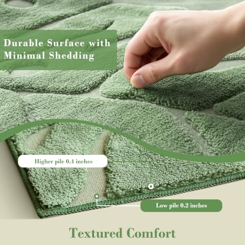 Sage Green Monstera Area Rug 6x9 High-Low Plush Washable Non-Slip Floor Covering