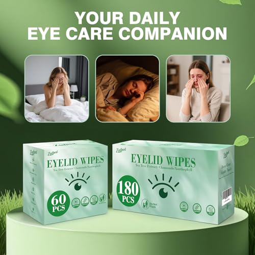180PCS Tea Tree Oil Eyelid Wipes – Individually Wrapped Eye Lid Cleaning Wipes, Sensitive Skin Friendly