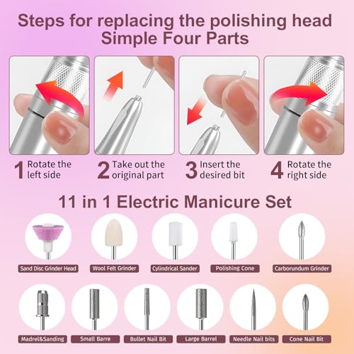 Cordless Professional Nail Drill Kit - Dark Grey 35000RPM Portable Manicure Pedicure Tool