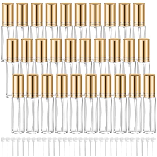 Domensi 30 Pcs 8 ml Empty Glass Perfume Bottles Bulk - Gold Refillable Cologne Spray Atomizer with Pump, for Travel, Skincare, Haircare, Cleaning & DIY Essentials