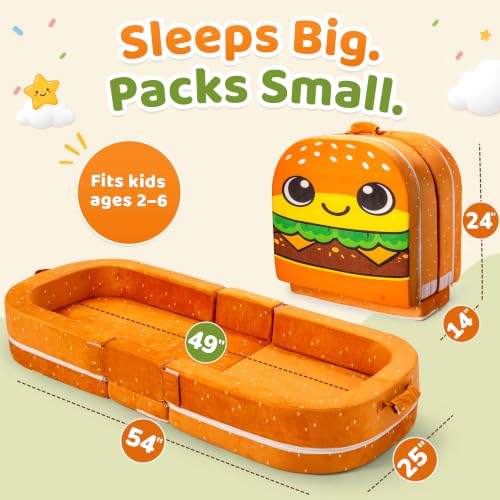 Toddler Travel Bed with Safety Rails - Foldable Foam Floor Bed for Ages 2-6