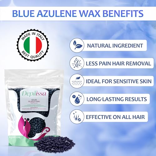 Blue Hard Wax Beads 14.1 oz ? Stripless Brazilian Wax Beads for Sensitive Skin ? Gentle Chamomile Formula for Face, Underarms, Bikini & Full Body Hair Removal ? Made in Italy