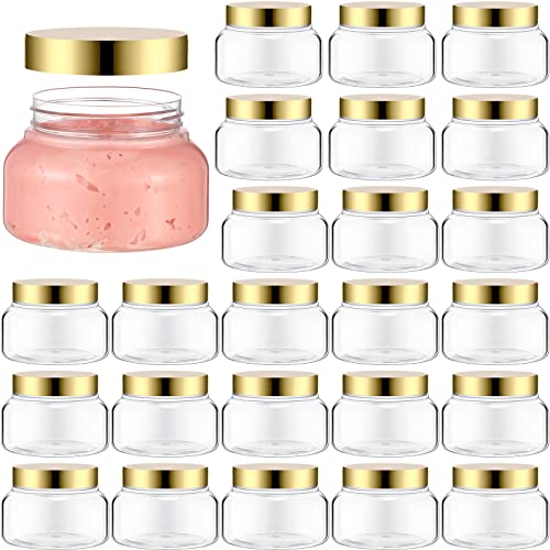 Mumufy 36 pcs 8 oz Clear & Gold Plastic Cosmetic Jars with Lids, Pack of 36
