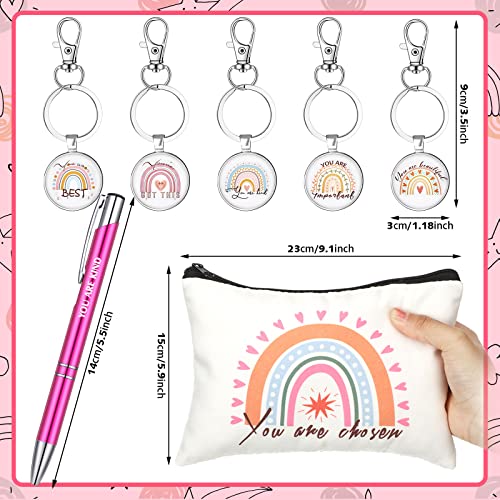 Chunful 36 Pcs Rainbow Canvas Makeup Bags Inspirational Gifts Bulk Keychains and Pastel Pens Motivational Cosmetic Bag for Women Appreciation Gifts Birthday Party Favors