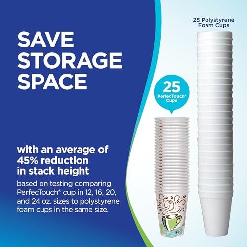 Dixie PerfecTouch 12 oz Disposable Coffee Cups - 500 Count, Insulated, No Foam, Haze Design