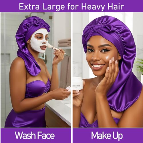 6 Pack Satin Hair Bonnets for Women – Large Silky Sleep Caps with Tie for Curly & Braided Hair, Red