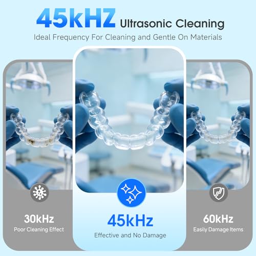 Ultrasonic Retainer Cleaner Machine 45kHz with UV & 4 Modes - Portable Dental & Jewelry Cleaner
