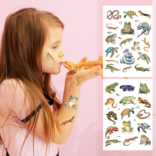 Reptile Temporary Tattoos Stickers, Animals Tattoo Stickers for Kids, Birthday Party Favors Goodie Bag Fillers Supplies Decorations, Classroom School Prizes Rewards Gifts(6 Sheets)