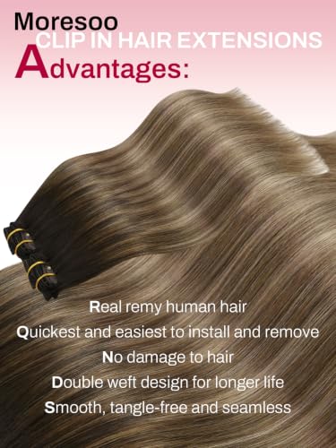 Moresoo Balayage Dark Brown to Toffee Blonde Clip-In Hair Extensions 12 Inch 80g
