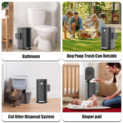 Outdoor Dog Poop Trash Can with Odor Control Lid & Step Pedal - Matte Black, 3.2Gal Stainless Steel