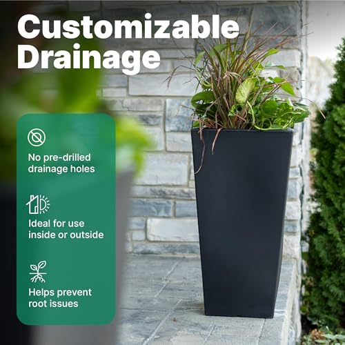 Onyx Black Step2 Tremont Tall Square Tapered Planter 28in Self-Watering