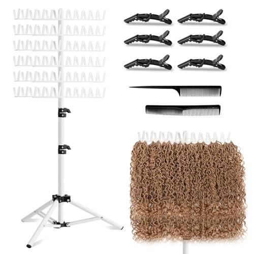 White Braiding Hair Rack with 144 Pegs, Adjustable Standing Organizer for Hair Extensions