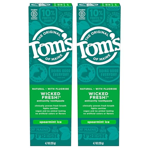 Natural Fluoride Toothpaste with Spearmint - Long Lasting Fresh Breath, 4.7 oz Pack of 2