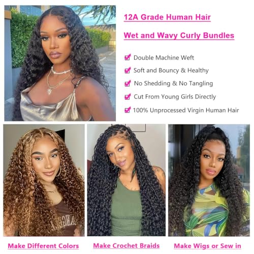 Brazilian Water Wave Human Hair Bundles - 10 12 14 Inch, 3 Pack, Natural Black