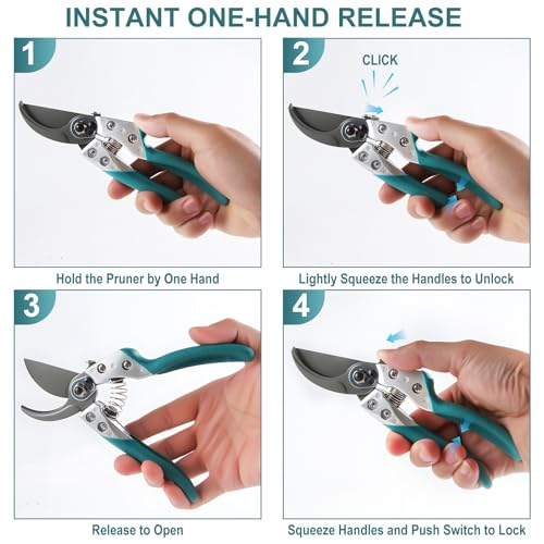 8-Inch Heavy Duty Bypass Pruning Shears with Sharp Japanese SK5 Steel Blades