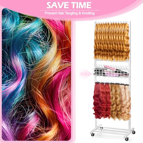 White 2-Sided Braiding Hair Rack with Wheels & Tray - Hair Extension Organizer