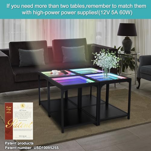 Infinity Mirror LED Side Table - RGB Color Changing Futuristic Coffee Nightstand