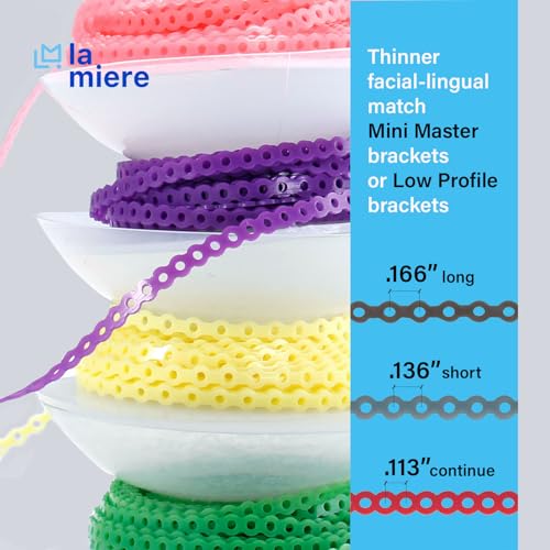 LA MIERE Orthodontic Power Chains 15'' Mix Colors, Closed 0.113’’, Durable Rubber Braces Loops