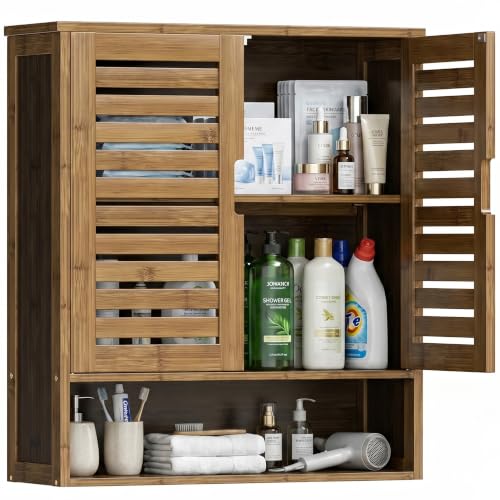 SMIBUY Walnut Wall-Mounted Bathroom Cabinet Over-The-Toilet Storage Organizer