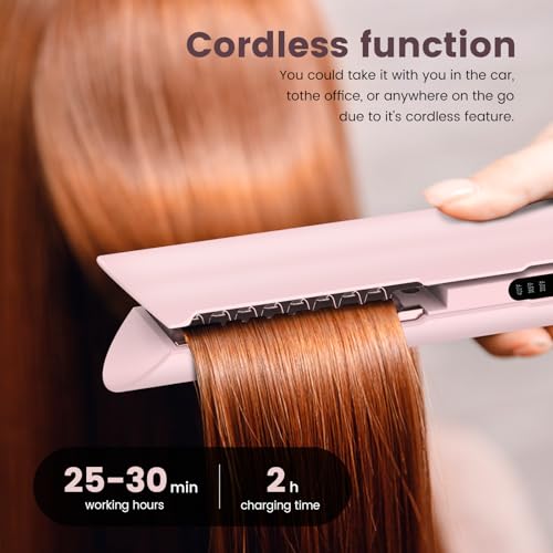 PRITECH Pink Cordless Mini Hair Straightener & Curler for Travel, Detangling & Styling