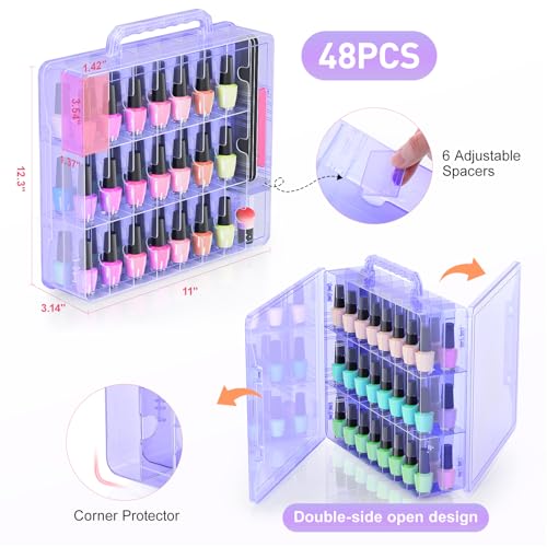 Beloving 2-Pack Purple Nail Polish Organizer Case - Holds 48 Bottles with Adjustable Dividers