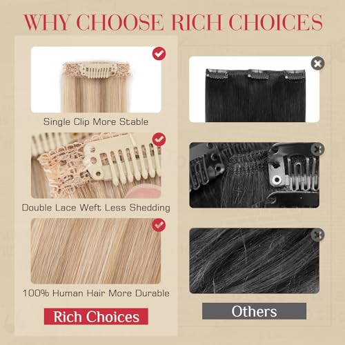 Rich Choices 10 Inch Golden Brown Highlighted Bleach Blonde Clip-In Hair Extensions - Single Clip Wefts for Thin Short Hair