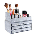 White Bling Diamond Makeup Organizer Drawer Set - 2 Pieces, Handcrafted Jewelry & Cosmetic Storage