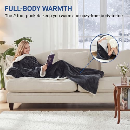 Sealy Charcoal Wearable Electric Blanket with Foot Pocket, 50x70+18"