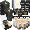72 Pcs Bridesmaid Proposal Gifts, Will You Be My Bridesmaid, Bride Maid and Matron of Honor Gifts Include Gift Box Glass Cup Makeup Bag Cards Lip Balm Hair Scrunchie Bracelet(Black)