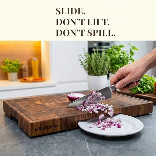 Black Walnut End Grain Cutting Board with Handle & Serving Tray - 15.7"L x 10.2"W, Reversible Kitchen Butcher Block