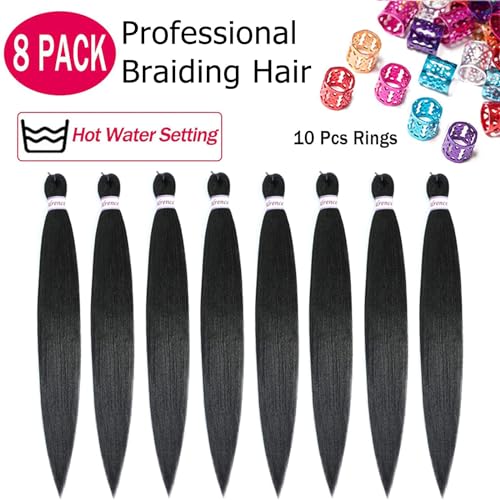 Alrence Pre-Stretched Braiding Hair 38 Inch - 8 Pack for Knotless Braids, 1B#