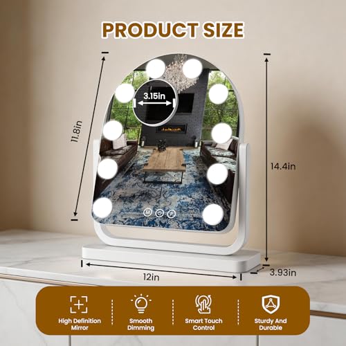 Rechargeable 14x12 Inch Lighted Vanity Mirror with 10 Bulbs and 10X Magnification - White