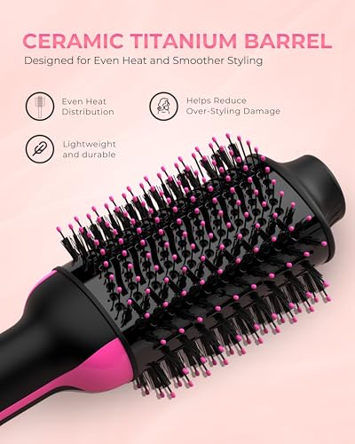 Hair Dryer Brush 1200W Hot Air Styler with Negative Ion Ceramic Titanium Barrel