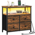 Yoobure Rustic Brown Nightstand with Charging Station & LED Light, 4 Drawers