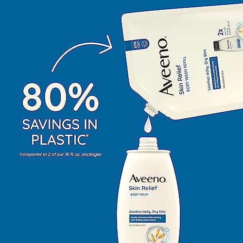 Aveeno SkinRelief Body Wash Fragrance-Free + Triple Oat Formula, Gentle Daily Cleanser for Sensitive SkinLeaves Itchy, Dry SkinFeeling Soothed & Moisturized, Body Wash Refill, 36 fl. oz (Pack of 2)