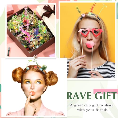 100 Pcs Rave Animal Hair Clips - Festival Sprout Hair Accessories Set - Colorful Party Clips - Animal & Plant Theme
