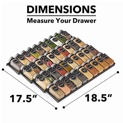 SpaceAid 40 Jars Spice Drawer Organizer with 386 Labels, 4-Tier Rack, 18.5" Wide