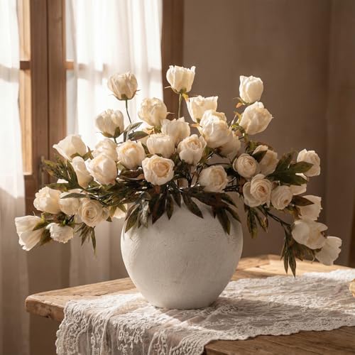 Artificial Peony Flowers Set - Faux Silk Blooms for Vase, 12 Stems, Light Variation