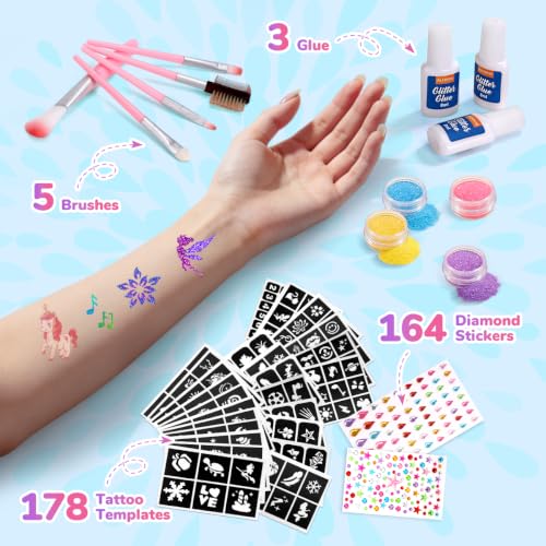 Kids Glitter Tattoo Kit with 36 Colors Glow in Dark & Body Art Supplies