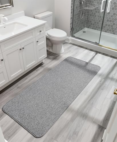 Grey 3'x6' Ultra Thin Non-Slip Bathroom Runner Rug - Quick Dry, Machine Washable