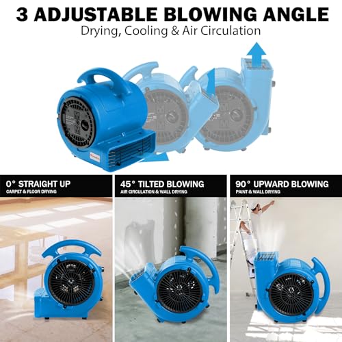 MOUNTO 1/5hp Air Mover Blower Fan for Carpet & Floor Drying - Blue