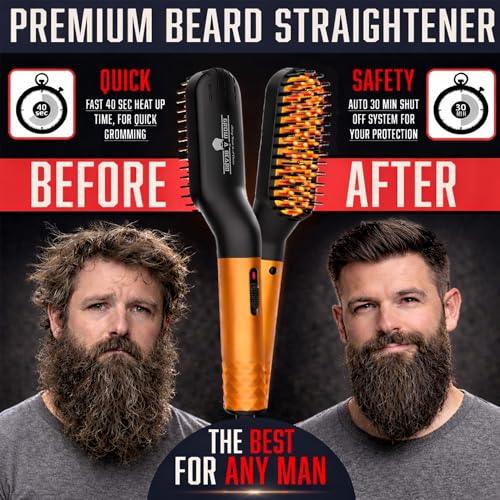 Beard Straightener Grooming Kit for Men, Beard Growth Kit, Wash, Brush & Comb, Unscented Growth Oil, All Natural Sandalwood Balm, Conditioner, Razor & Scissors, Great Gift Idea for Men's (Bamboo)