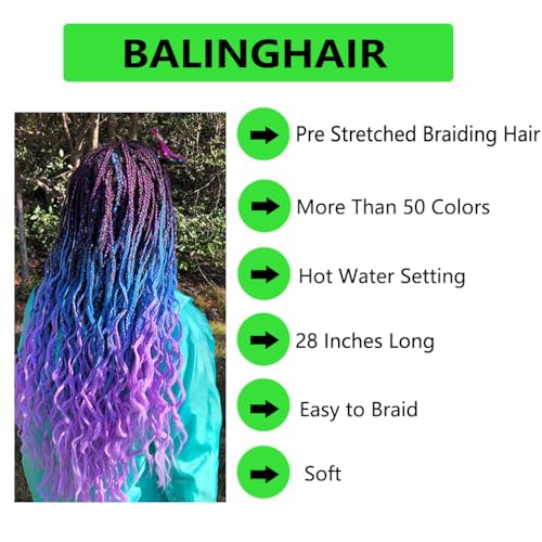 Pre-Stretched Braiding Hair Extensions 28 Inch Ombre Black to Dark Blue - Pack of 6